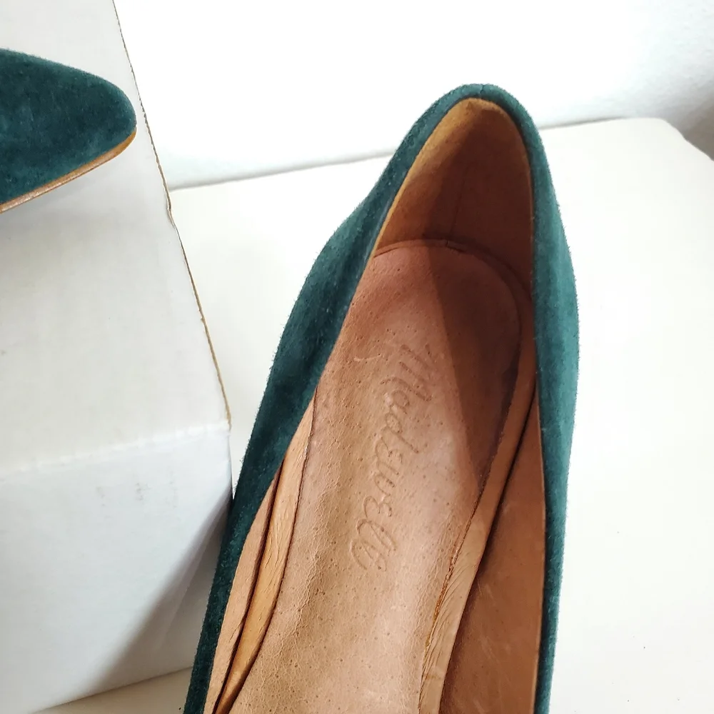 Madewell The Mira Suede Leather Pointed Toe Heel Pumps Shoes 6 1/2 Green Hunter - Picture 4 of 16
